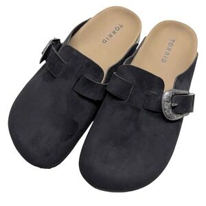 Torrid Black Faux Suede Western Gunmetal Buckle Clogs - Wide